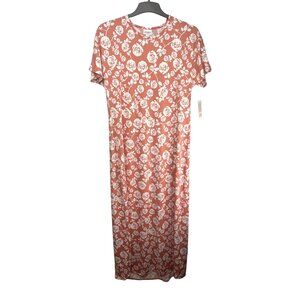LuLaRoe Maria Floral Maxi Dress Pink & White Short Sleeve Large